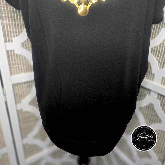 August Silk Black V Neck Embellished Gold Circle Necklace Knit Top Size Medium - Picture 5 of 10